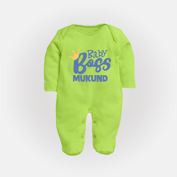 Baby Boss Boy Personalized Full Body Suit  - LIME GREEN - New Born (Chest 7.5")