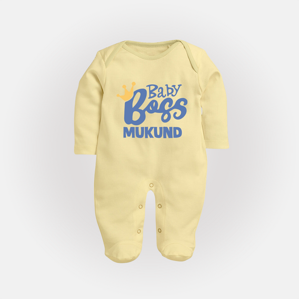 Baby Boss Boy Personalized Full Body Suit  - PASTEL YELLOW - New Born (Chest 7.5")