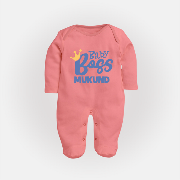 Baby Boss Boy Personalized Full Body Suit  - PEACH - New Born (Chest 7.5")