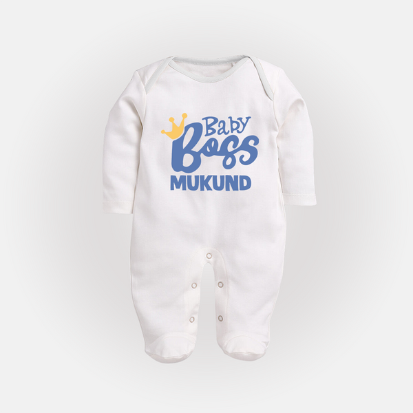 Baby Boss Boy Personalized Full Body Suit  - WHITE - New Born (Chest 7.5")