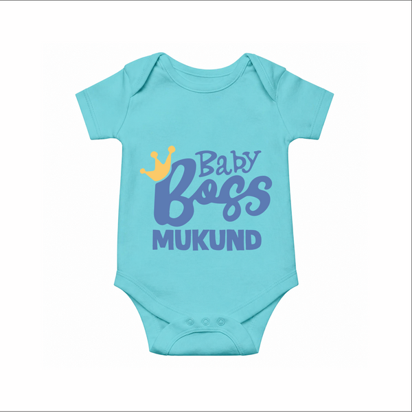 Baby Boss Boy Personalized Romper  - ARCTIC BLUE - New Born (Chest 14")