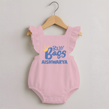 Baby Boss Boy Personalized Romper Frock  - BABY PINK - 0 - 3 Months Old (Chest 19")
