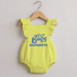 Baby Boss Boy Personalized Romper Frock  - PASTEL YELLOW - 0 - 3 Months Old (Chest 19")