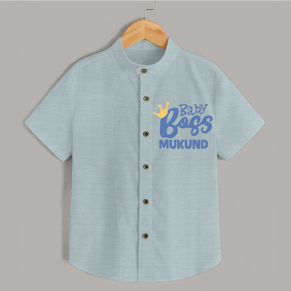 Baby Boss Boy Personalized Shirt - ARCTIC BLUE - 0 - 6 Months Old (Chest 23")