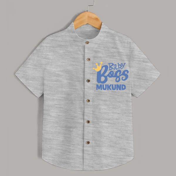 Baby Boss Boy Personalized Shirt - GREY - 0 - 6 Months Old (Chest 23")