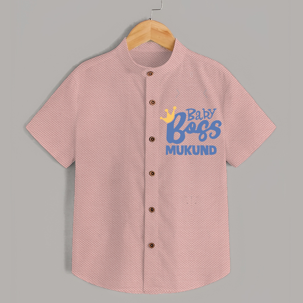 Baby Boss Boy Personalized Shirt - PEACH - 0 - 6 Months Old (Chest 23")
