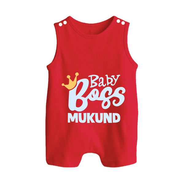 Baby Boss Boy Personalized Button Romper  - RED - New Born (Chest 18")