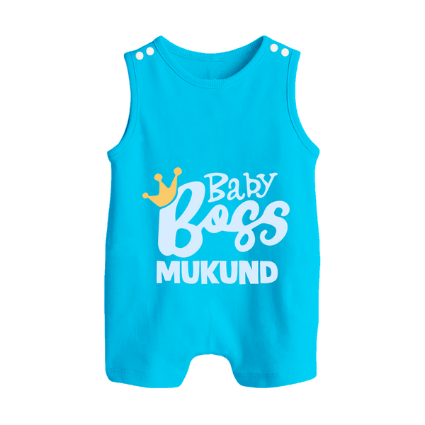 Baby Boss Boy Personalized Button Romper  - SKY BLUE - New Born (Chest 18")
