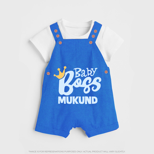 Baby Boss Boy Personalized Dungaree  - COBALT BLUE - 0 - 5 Months Old (Chest 18")