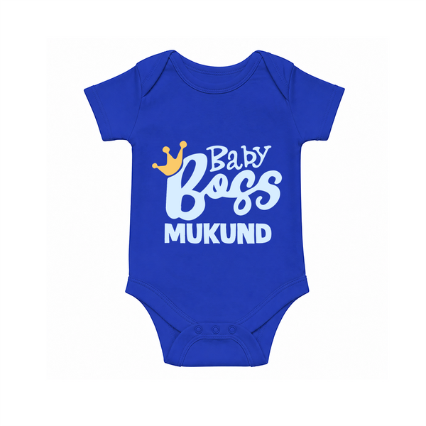 Baby Boss Boy Personalized Romper  - COBALT BLUE - New Born (Chest 14")