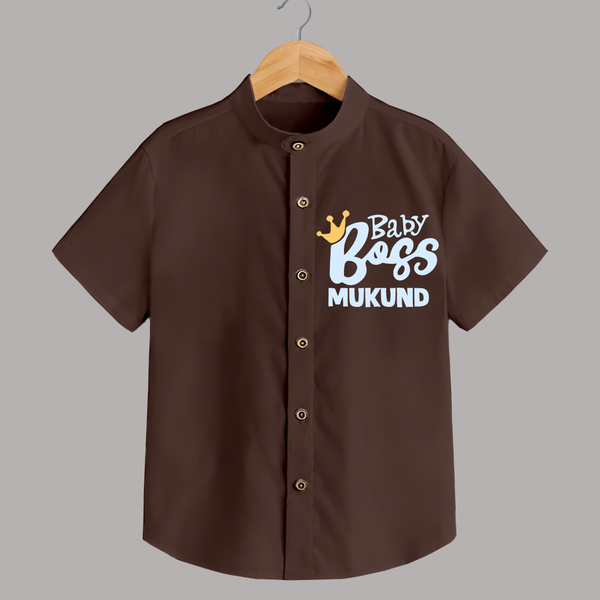 Baby Boss Boy Personalized Shirt - CHOCOLATE BROWN - 0 - 6 Months Old (Chest 23")