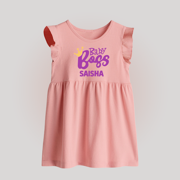 Baby Boss Girl Personalized Baby Frock  - BABY PINK - 0 - 3 Months Old (Chest 17")