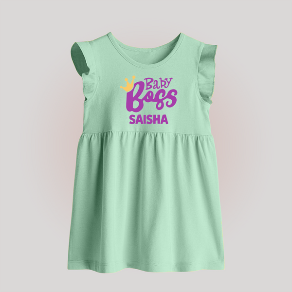 Baby Boss Girl Personalized Baby Frock  - MINT GREEN - 0 - 3 Months Old (Chest 17")