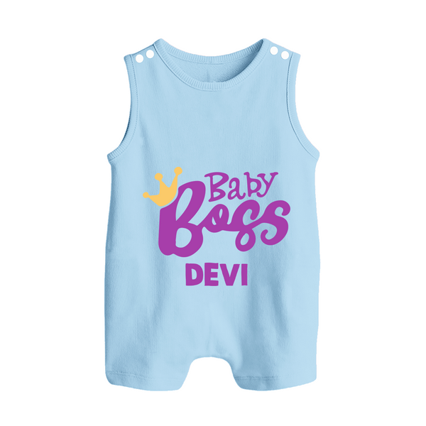 Baby Boss Girl Personalized Button Romper  - BABY BLUE - New Born (Chest 18")