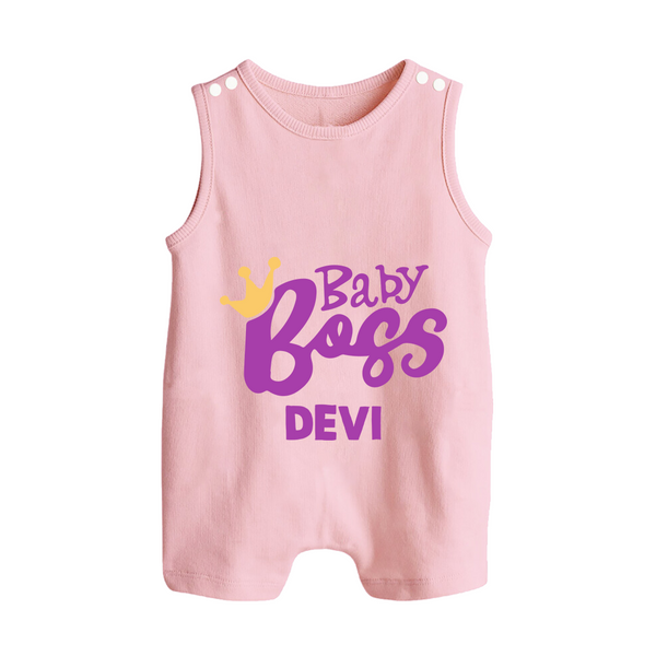 Baby Boss Girl Personalized Button Romper  - BABY PINK - New Born (Chest 18")