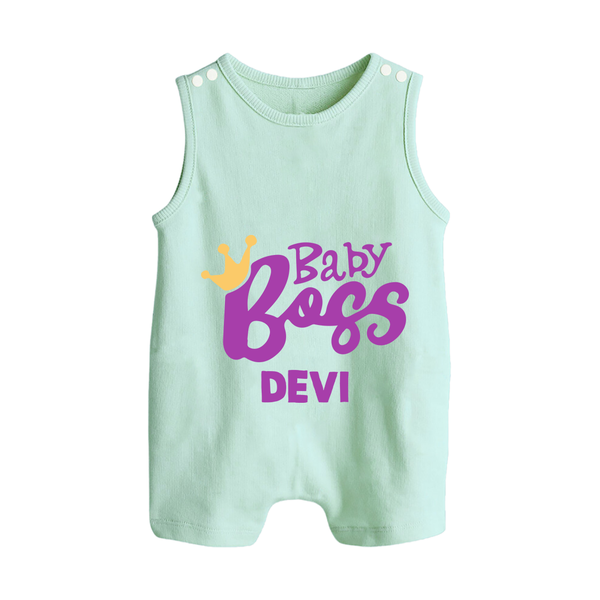 Baby Boss Girl Personalized Button Romper  - MINT GREEN - New Born (Chest 18")