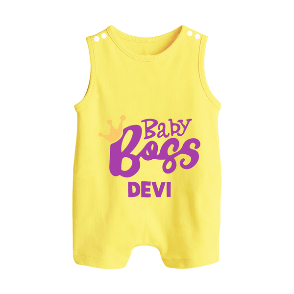 Baby Boss Girl Personalized Button Romper  - PASTEL YELLOW - New Born (Chest 18")