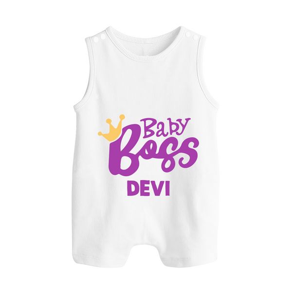 Baby Boss Girl Personalized Button Romper  - WHITE - New Born (Chest 18")