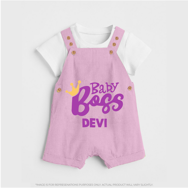 Baby Boss Girl Personalized Dungaree  - BABY PINK - 0 - 5 Months Old (Chest 18")
