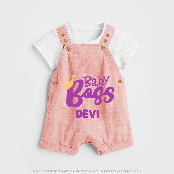 Baby Boss Girl Personalized Dungaree  - PEACH - 0 - 5 Months Old (Chest 18")