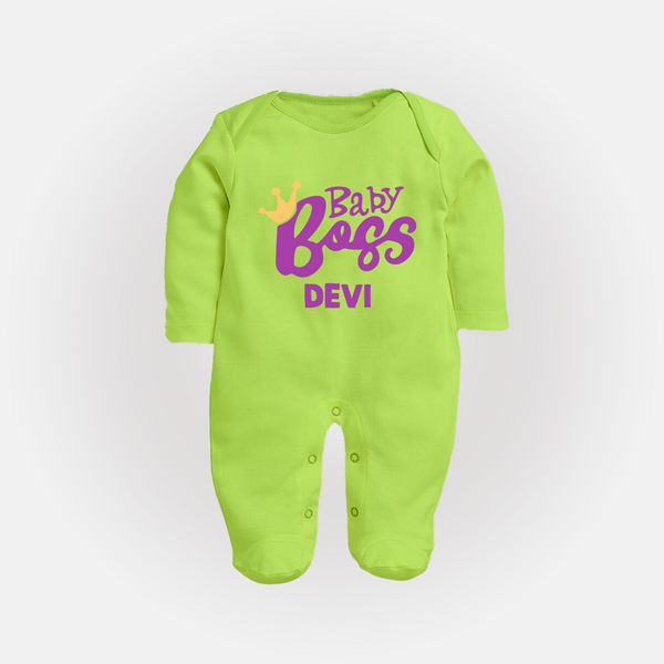 Baby Boss Girl Personalized Full Body Suit  - LIME GREEN - New Born (Chest 7.5")