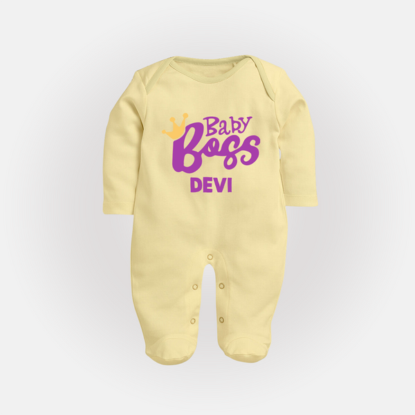 Baby Boss Girl Personalized Full Body Suit  - PASTEL YELLOW - New Born (Chest 7.5")