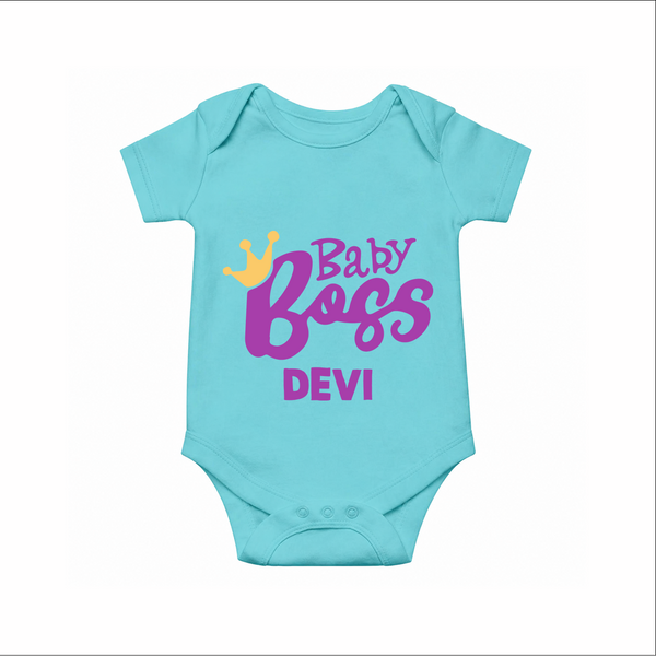 Baby Boss Girl Personalized Romper  - ARCTIC BLUE - New Born (Chest 14")