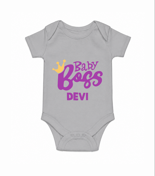 Baby Boss Girl Personalized Romper  - GREY - New Born (Chest 14")