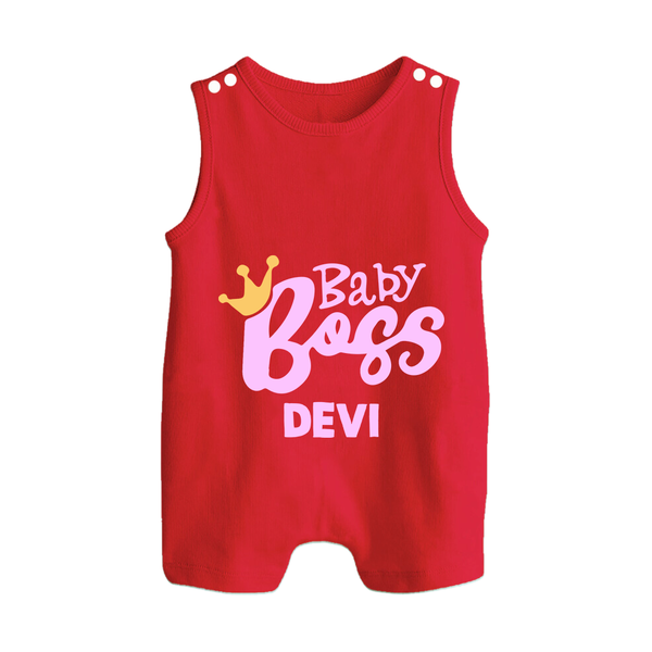 Baby Boss Girl Personalized Button Romper  - RED - New Born (Chest 18")