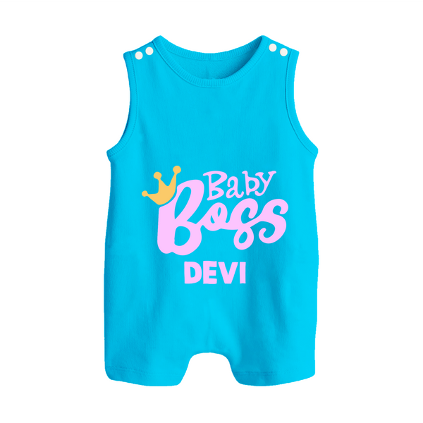 Baby Boss Girl Personalized Button Romper  - SKY BLUE - New Born (Chest 18")