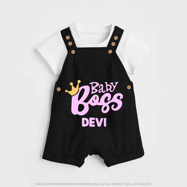 Baby Boss Girl Personalized Dungaree  - BLACK - 0 - 5 Months Old (Chest 18")