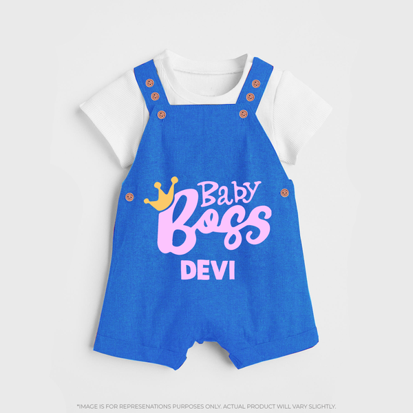Baby Boss Girl Personalized Dungaree  - COBALT BLUE - 0 - 5 Months Old (Chest 18")