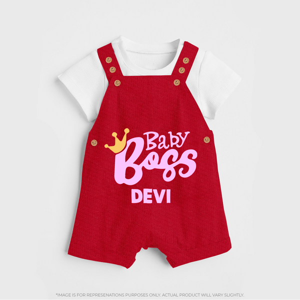 Baby Boss Girl Personalized Dungaree  - RED - 0 - 5 Months Old (Chest 18")