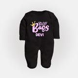 Baby Boss Girl Personalized Full Body Suit  - BLACK - New Born (Chest 7.5")