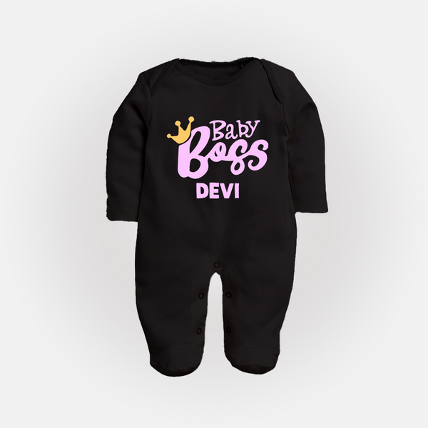 Baby Boss Girl Personalized Full Body Suit  - BLACK - New Born (Chest 7.5")