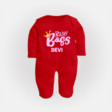 Baby Boss Girl Personalized Full Body Suit  - RED - New Born (Chest 7.5")