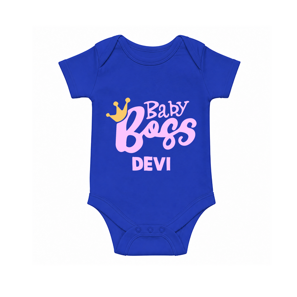 Baby Boss Girl Personalized Romper  - COBALT BLUE - New Born (Chest 14")