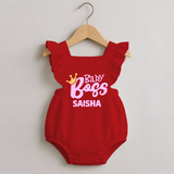 Baby Boss Girl Personalized Romper Frock  - RED - 0 - 3 Months Old (Chest 19")