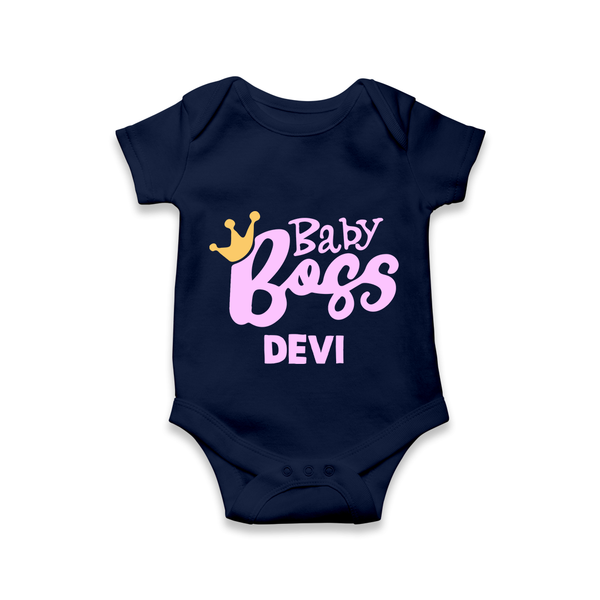 Baby Boss Girl Personalized Romper  - NAVY BLUE - New Born (Chest 14")