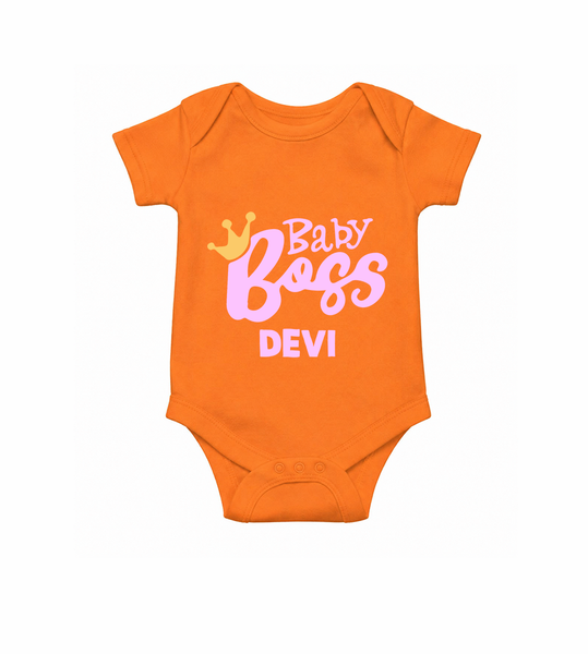 Baby Boss Girl Personalized Romper  - ORANGE - New Born (Chest 14")