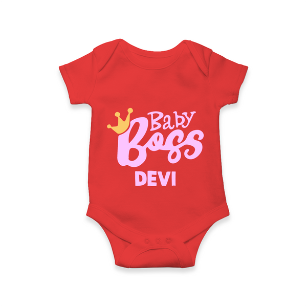 Baby Boss Girl Personalized Romper  - RED - New Born (Chest 14")