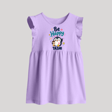 Be Happy Penguin Personalized Baby Frock - LILAC - 0 - 3 Months Old (Chest 17")