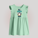 Be Happy Penguin Personalized Baby Frock - MINT GREEN - 0 - 3 Months Old (Chest 17")