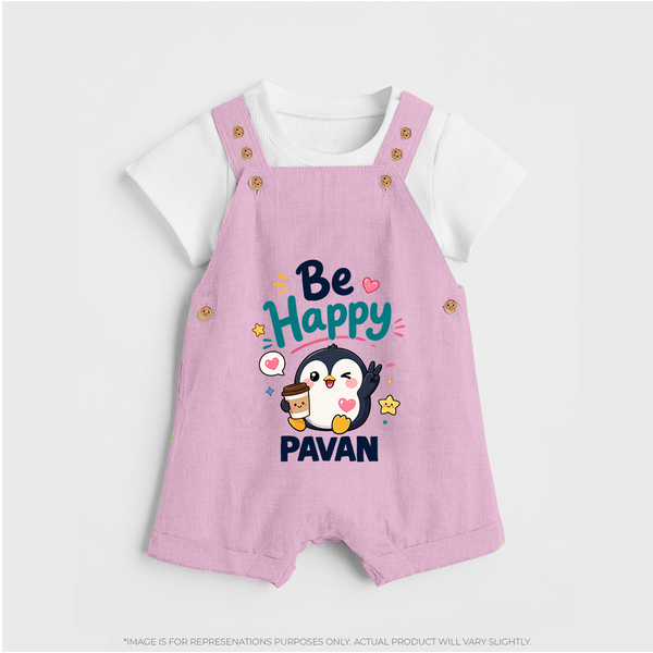 Be Happy Penguin Personalized Dungaree - BABY PINK - 0 - 5 Months Old (Chest 18")