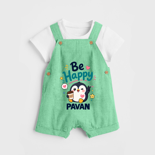Be Happy Penguin Personalized Dungaree - GREEN - 0 - 5 Months Old (Chest 18")