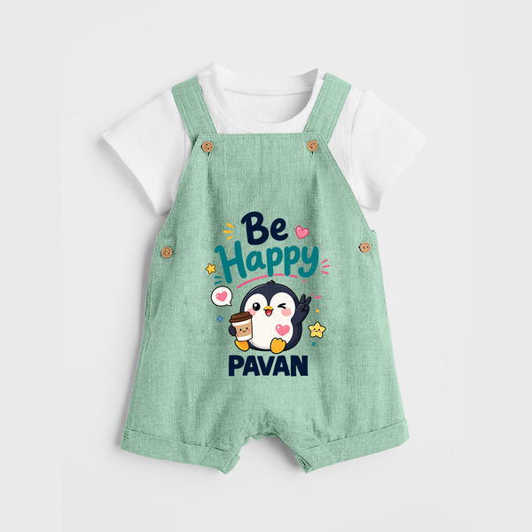 Be Happy Penguin Personalized Dungaree - MINT GREEN - 0 - 5 Months Old (Chest 18")