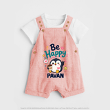 Be Happy Penguin Personalized Dungaree - PEACH - 0 - 5 Months Old (Chest 18")