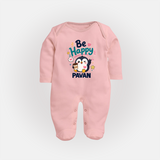 Be Happy Penguin Personalized Full Body Suit - BABY PINK - New Born (Chest 7.5")