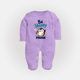 Be Happy Penguin Personalized Full Body Suit - LILAC - New Born (Chest 7.5")