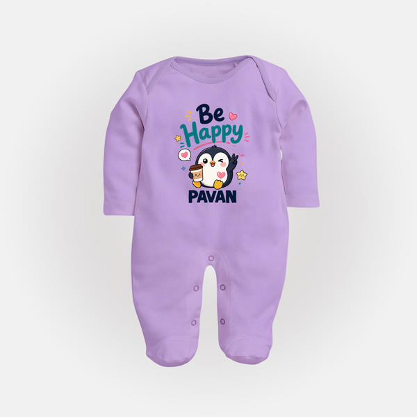 Be Happy Penguin Personalized Full Body Suit - LILAC - New Born (Chest 7.5")